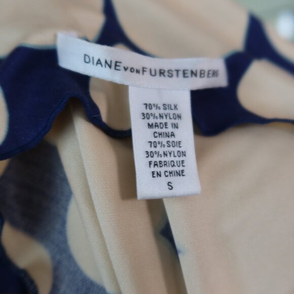Diane von Furstenberg DVF silk blouse top cowl neck front &back blue cream sz S - Picture 13 of 14